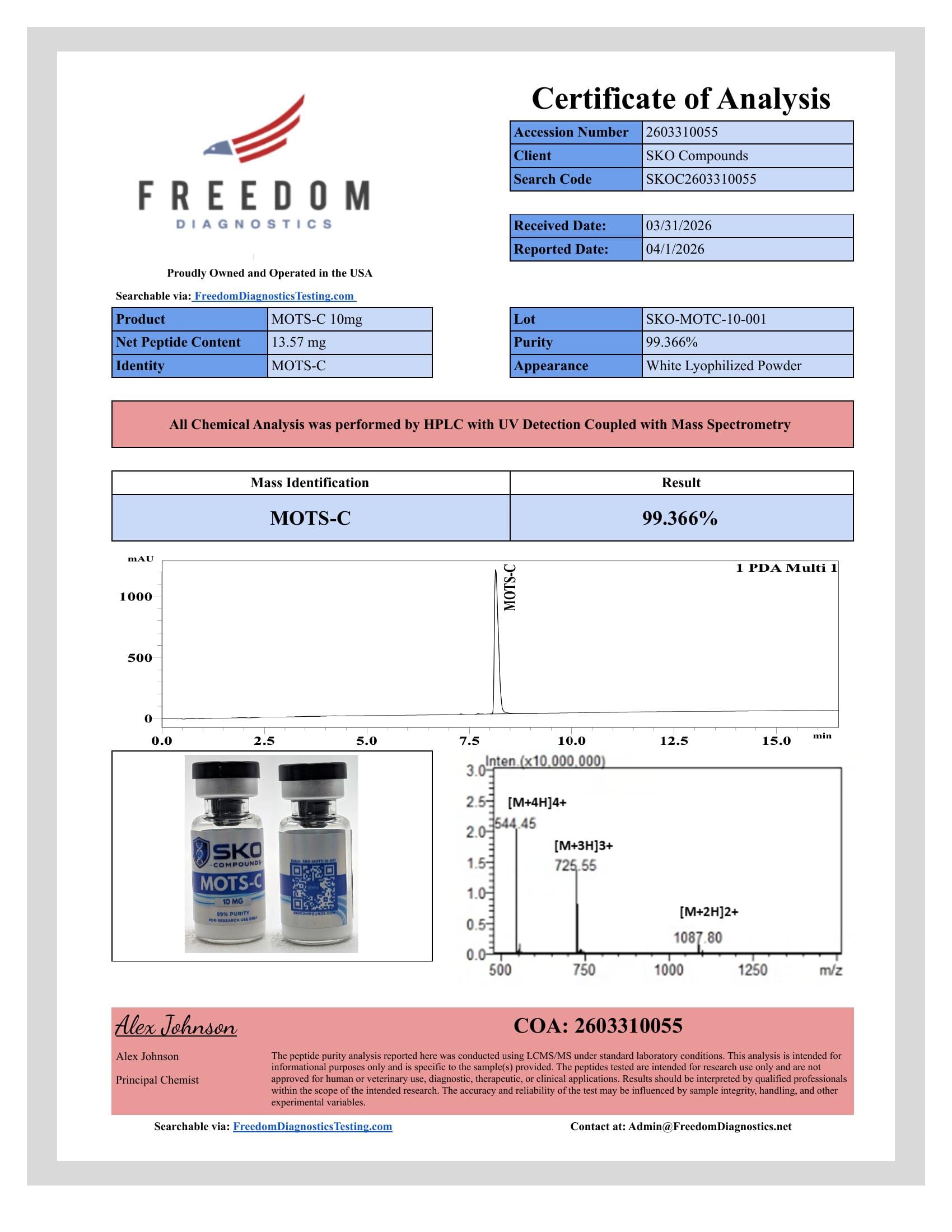 MOTS-c 10MG archived COA