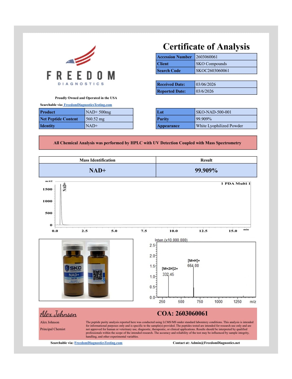SKO-NAD 500MG archived COA