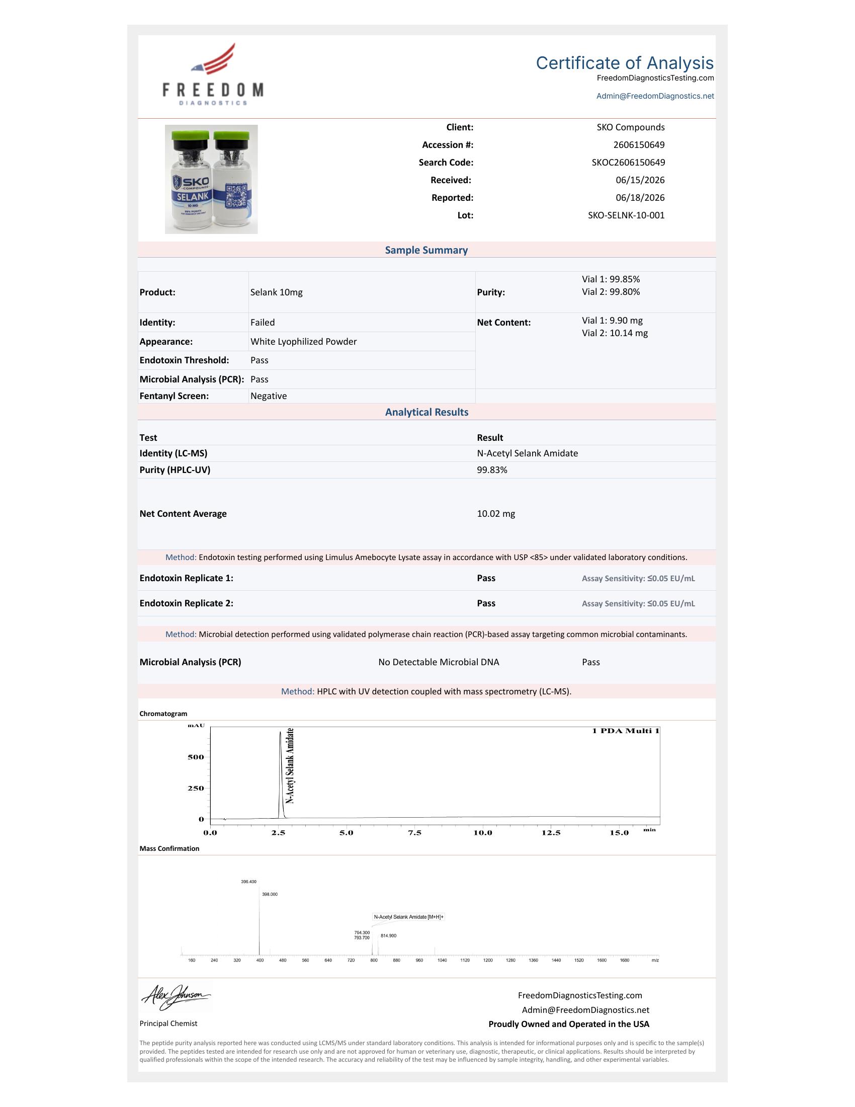 Selank 10MG COA